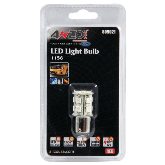 ANZO LED Bulbs Universal LED 1156 Red - 13 LEDs 1 3/4in Tall - Burkken Auto Parts
