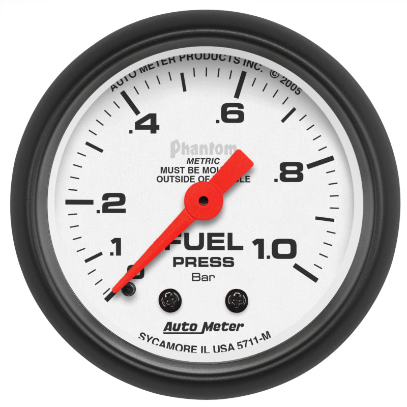 Autometer Phantom 2-1/16in 0-1.0 Bar Mechanical Fuel Pressure Gauge - Burkken Auto Parts