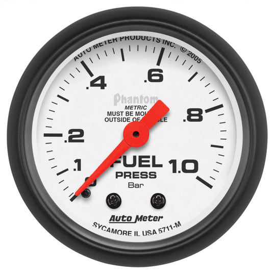 Autometer Phantom 2-1/16in 0-1.0 Bar Mechanical Fuel Pressure Gauge - Burkken Auto Parts