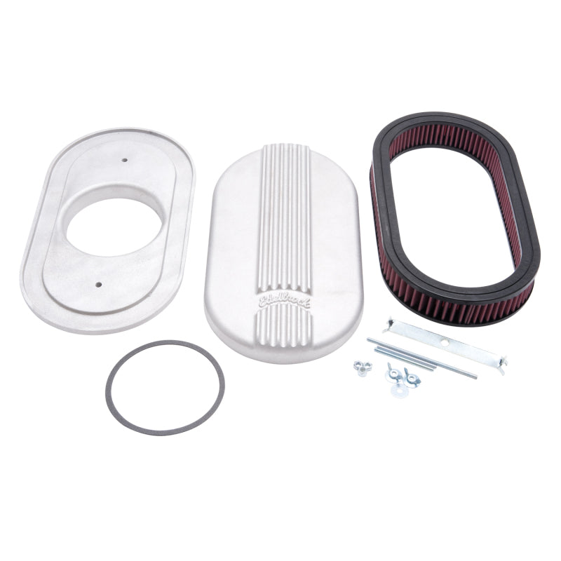 Edelbrock Air Cleaner Classic Series Oval Aluminum Top Cloth Element 17 5In X 9 35In X 3 9In Satin - Burkken Auto Parts