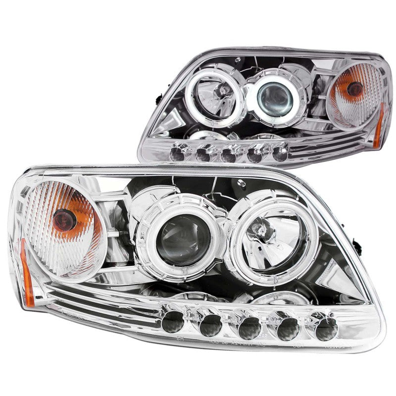 ANZO 1997.5-2003 Ford F-150 Projector Headlights w/ Halo Chrome 1pc - Burkken Auto Parts