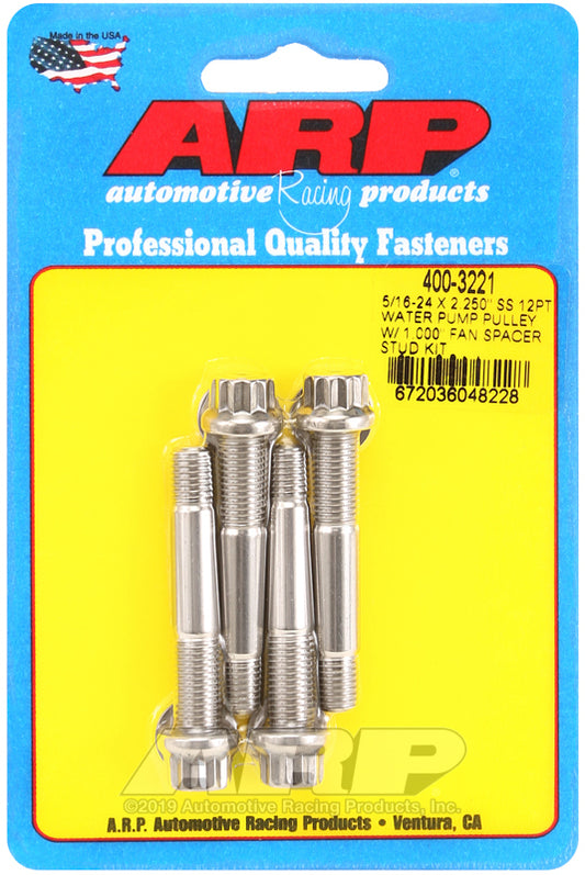 ARP 5/16-24 x 2.250 SS 12pt Water Pump Pulley w/1.000in Fan Spacer Stud Kit - Burkken Auto Parts