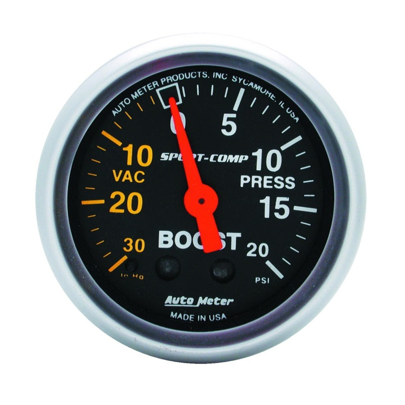 Autometer Sport-Comp 52mm 20 PSI Mechanical Boost Gauge - Burkken Auto Parts