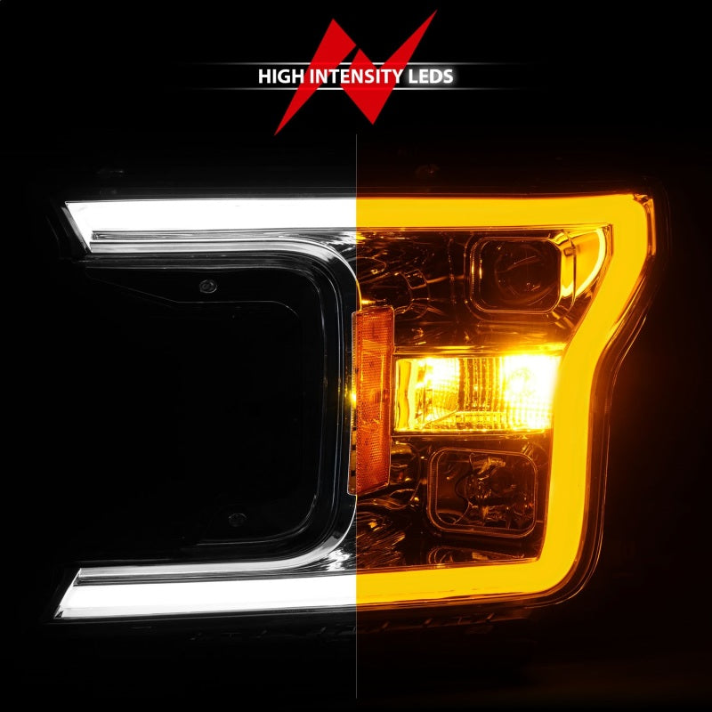 ANZO 2018-2020 Ford F-150 Projector Headlight w/Plank Style Switchback Chrome Housing - Burkken Auto Parts