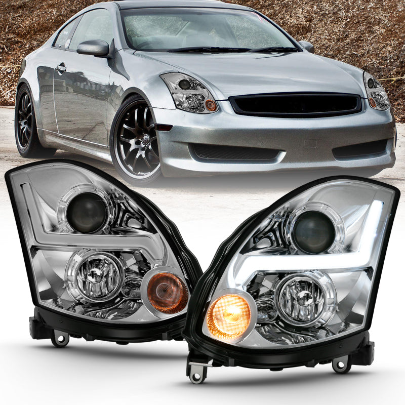 ANZO 2003-2007 Infiniti G35 Projector Headlight Plank Style Black (HID Compatible, No HID Kit ) - Burkken Auto Parts