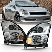 ANZO 2003-2007 Infiniti G35 Projector Headlight Plank Style Black (HID Compatible, No HID Kit ) - Burkken Auto Parts
