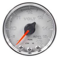 Autometer Spek-Pro Gauge Voltmeter 2 1/16in 16V Stepper Motor W/Peak & Warn Slvr/Chrm - Burkken Auto Parts