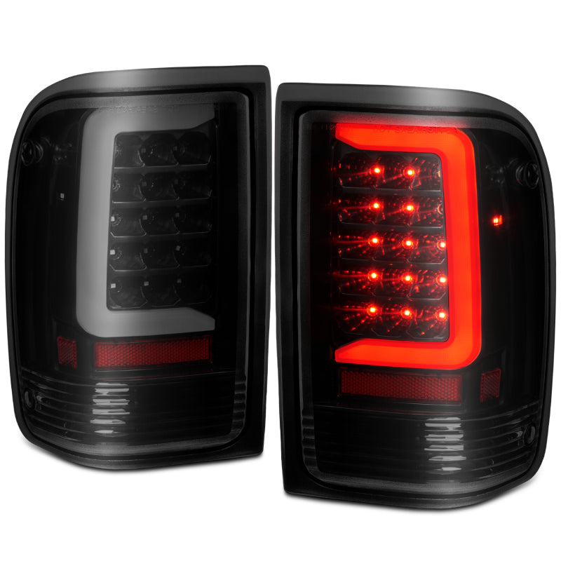 ANZO 1993-1997 Ford  Ranger LED Tail Lights w/ Light Bar Black Housing Smoked Lens - Burkken Auto Parts