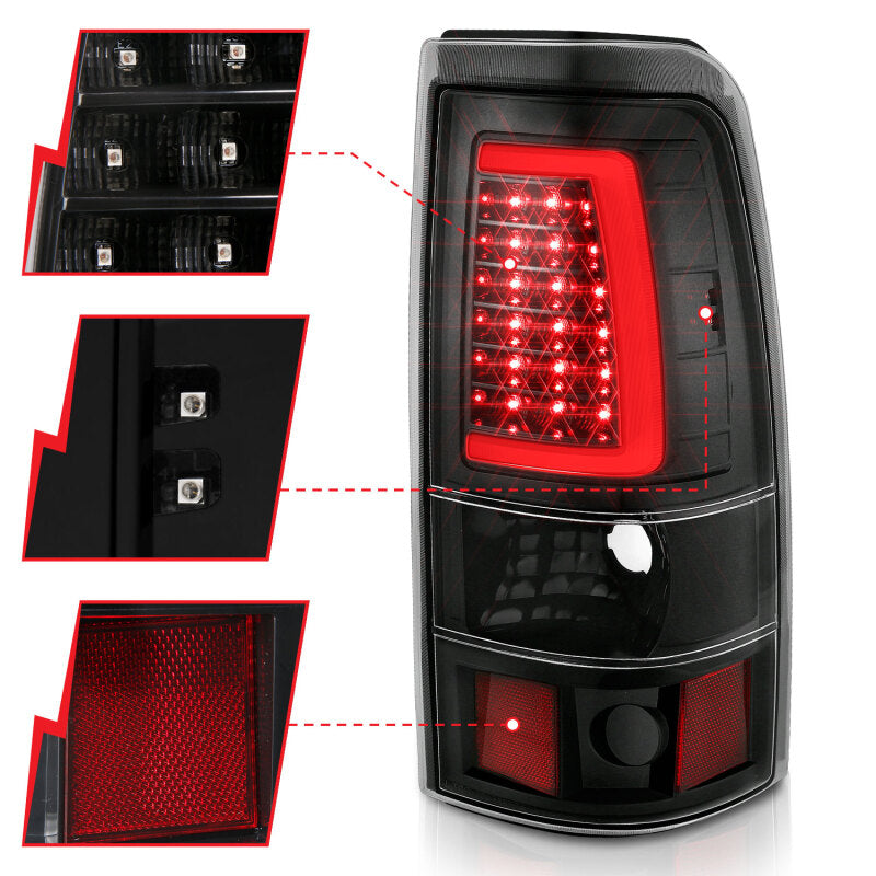 ANZO 2003-2006 Chevy Silverado 1500 LED Taillights Plank Style Black w/Clear Lens - Burkken Auto Parts