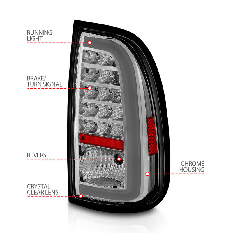 ANZO 00-06 Toyota Tundra LED Taillights w/ Light Bar Chrome Housing Clear Lens - Burkken Auto Parts