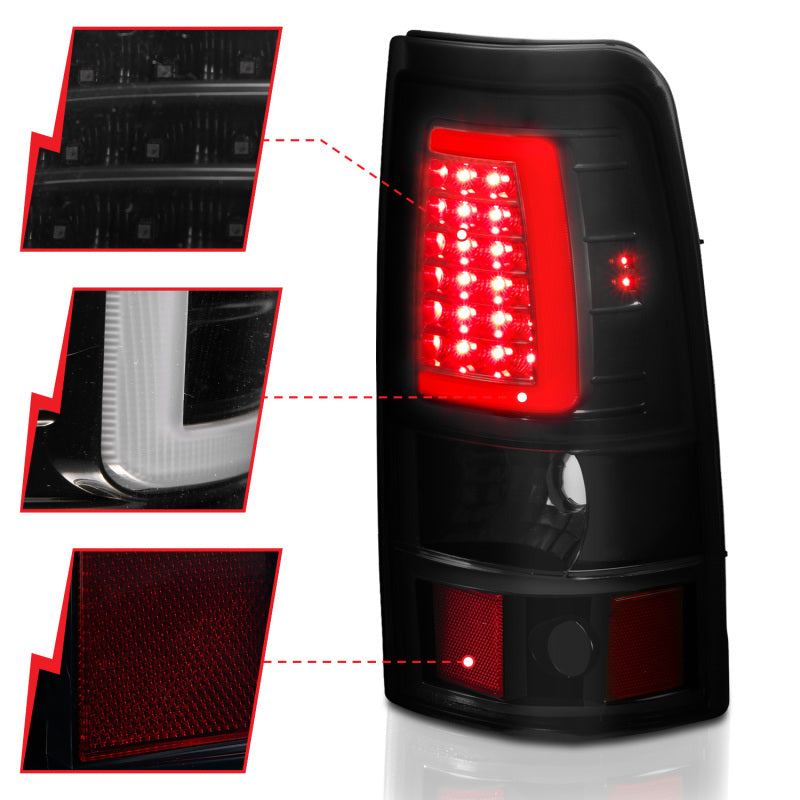 ANZO 2003-2006 Chevy Silverado 1500 LED Taillights Plank Style Black w/Smoke Lens - Burkken Auto Parts
