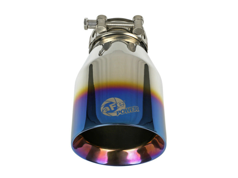 aFe Mach Force XP 304 Stainless Steel Clamp-On Exhaust Tip 2.5in Inlet / 4in Outlet - Blue Flame - Burkken Auto Parts