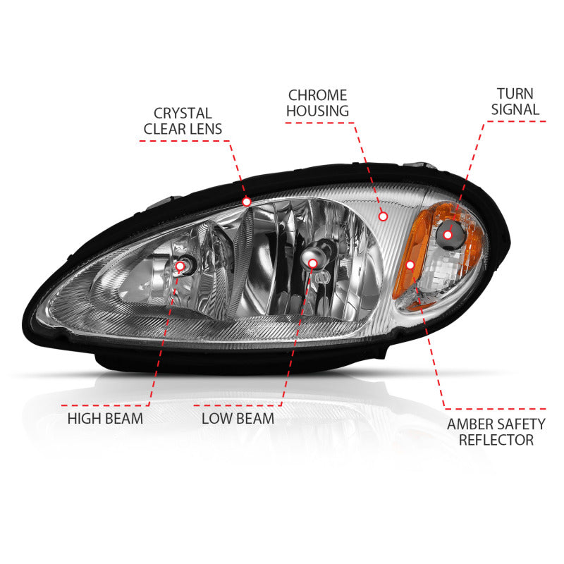 ANZO 2001-2005 Chrysler Pt Cruiser Crystal Headlight Chrome Amber (OE) - Burkken Auto Parts