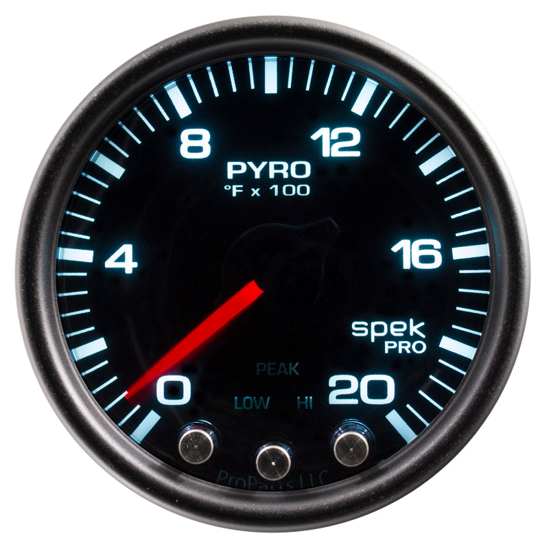 Autometer Spek-Pro Gauge Pyro. (Egt) 2 1/16in 2000f Stepper Motor W/Peak & Warn Blk/Smoke/Blk - Burkken Auto Parts