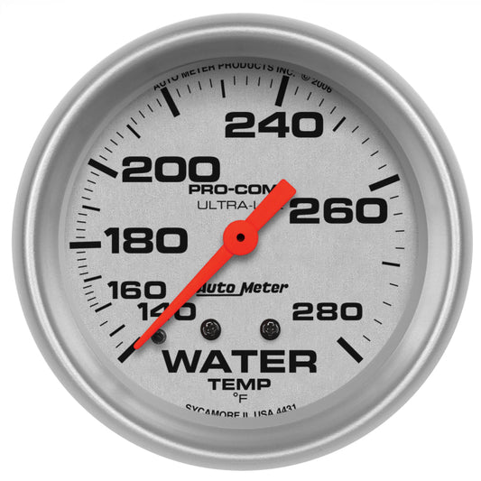Autometer Ultra-Lite 66.7mm 140-280 Deg F Mechanical Water Temperature Gauge - White - Burkken Auto Parts