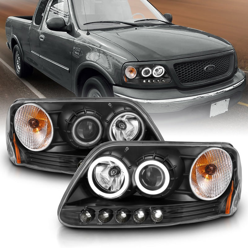 ANZO 1997-2003 Ford F-150 Projector Headlights w/ Halo Black (CCFL) - Burkken Auto Parts