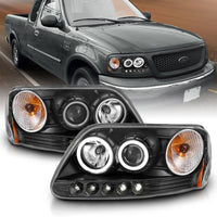 ANZO 1997-2003 Ford F-150 Projector Headlights w/ Halo Black (CCFL) - Burkken Auto Parts