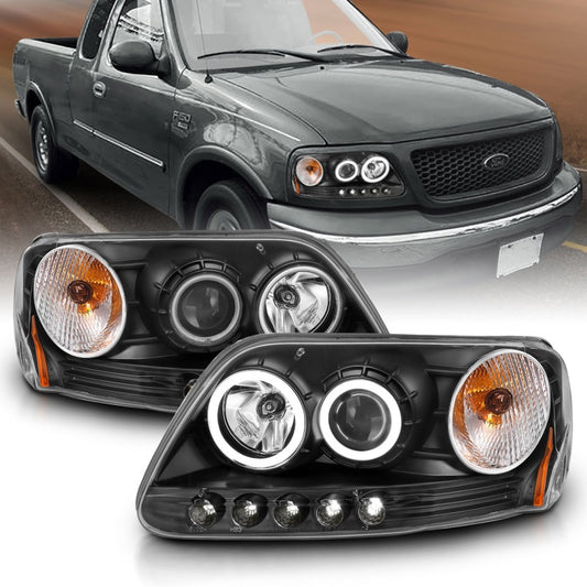 ANZO 1997-2003 Ford F-150 Projector Headlights w/ Halo Black (CCFL) - Burkken Auto Parts