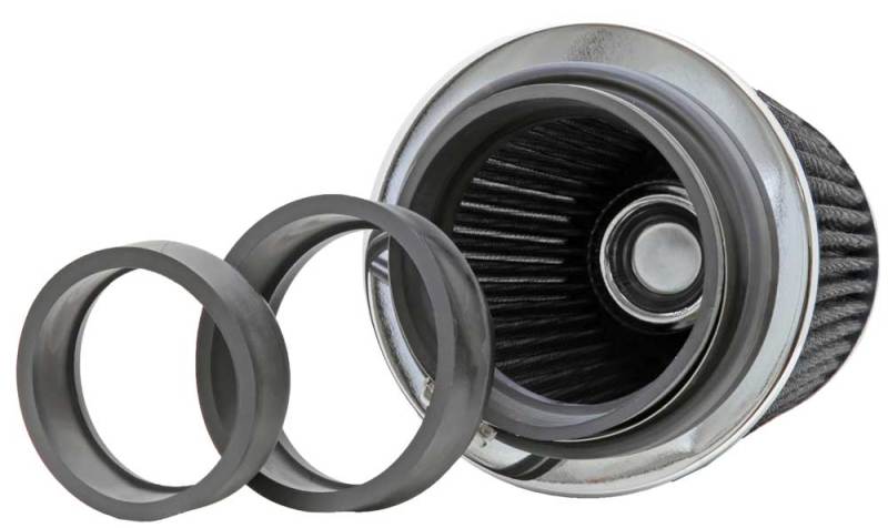 K&N Universal Filter Chrome Round Tapered White - 4in Flange ID x 1.125in Flange Length x 5.5in H - Burkken Auto Parts