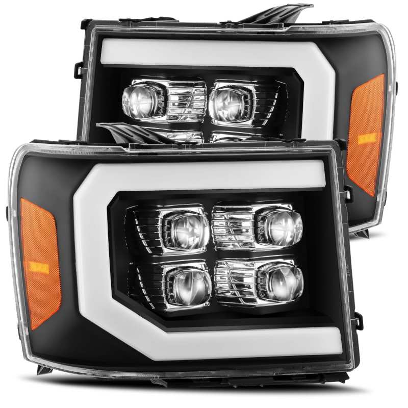AlphaRex 07-13 GMC 1500HD NOVA LED Proj Headlight Plank Style Gloss Blk w/Activ Light/Seq Signal/DRL - Burkken Auto Parts