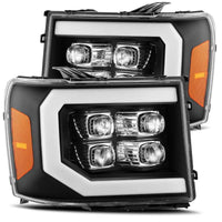 AlphaRex 07-13 GMC 1500HD NOVA LED Proj Headlight Plank Style Gloss Blk w/Activ Light/Seq Signal/DRL - Burkken Auto Parts