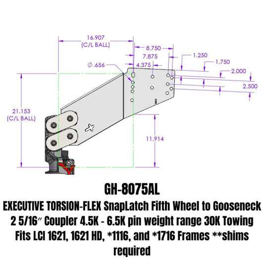 Gen-Y Executive Torsion-Flex Auto 5th Wheel to Gooseneck 2-5/16in Coupler (4.5K-6.5K PW)