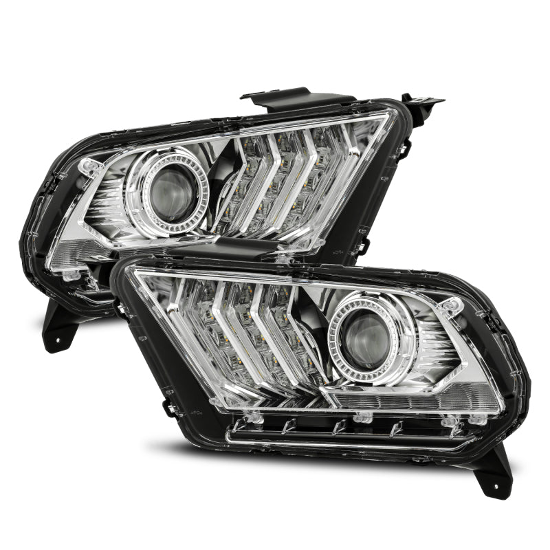 AlphaRex 10-12 Ford Mustang PRO-Series Projector Headlights Plank Style Chrome w/Top/Bottom DRL - Burkken Auto Parts