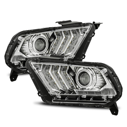 AlphaRex 10-12 Ford Mustang PRO-Series Projector Headlights Plank Style Chrome w/Top/Bottom DRL - Burkken Auto Parts
