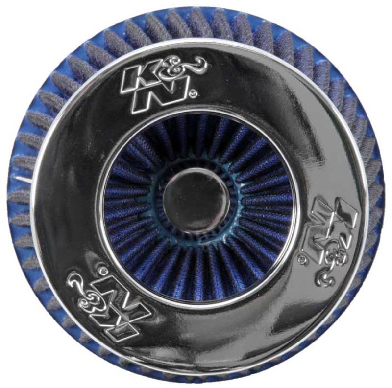 K&N Universal Air Filter Chrome Round Tapered Blue - 4in Flange ID x 1.125in Flange Length x 5.5in H - Burkken Auto Parts
