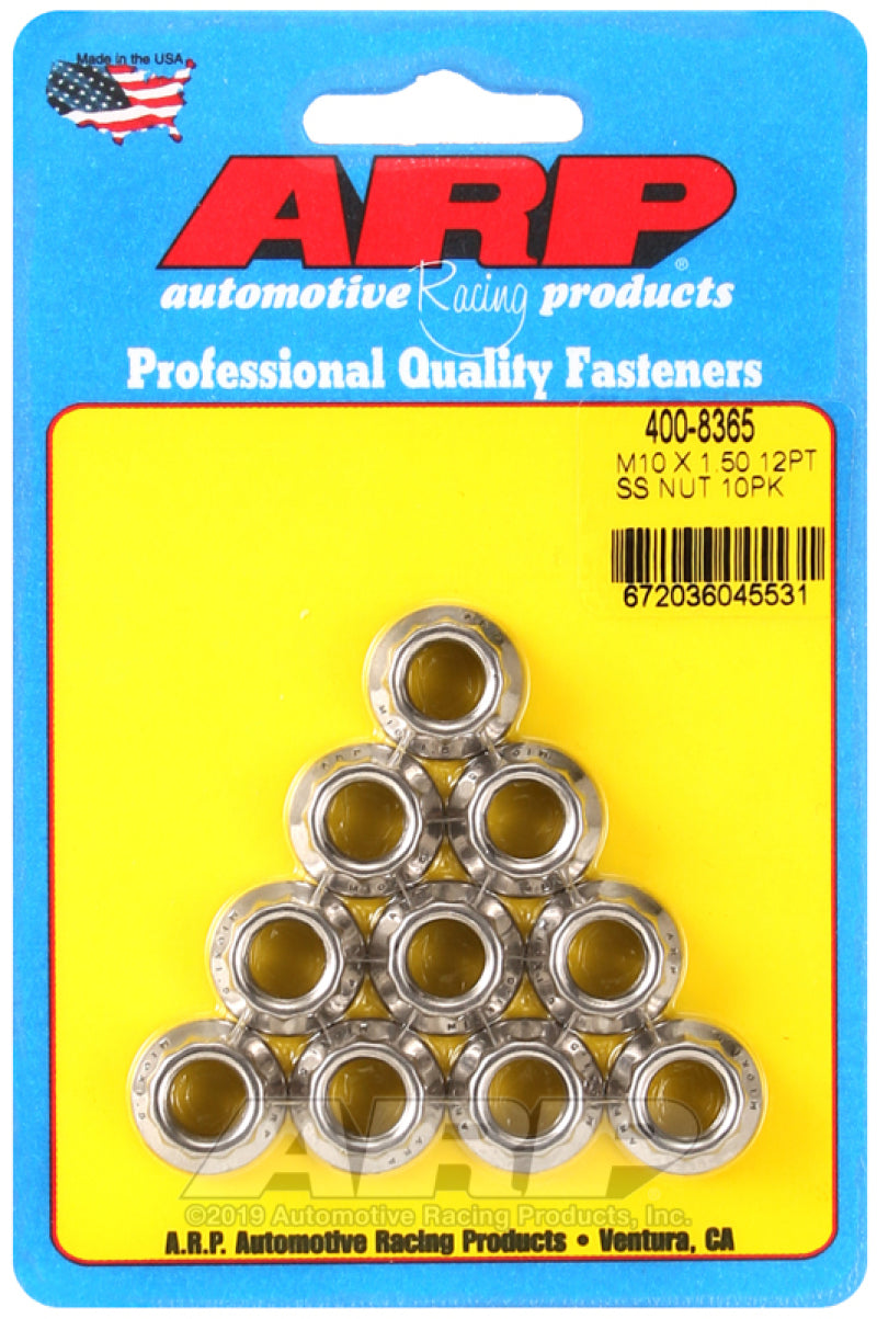 ARP M10 x 1.50 (M12 WR) SS 12pt Nut Kit (Set of 10) - Burkken Auto Parts