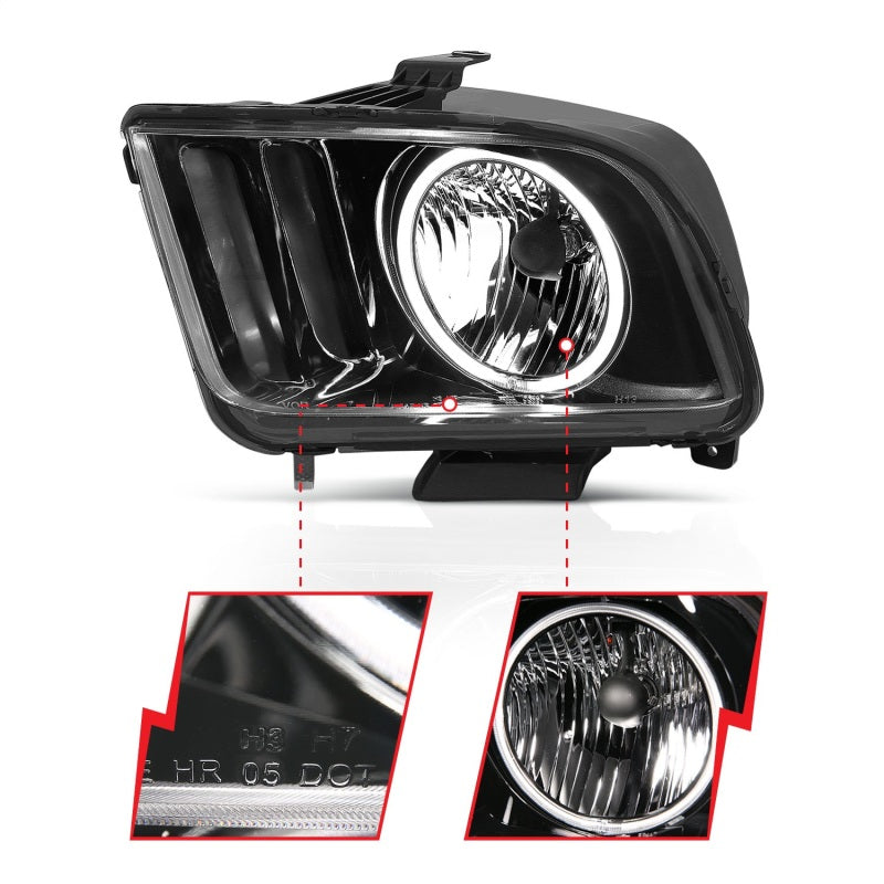 ANZO 2005-2009 Ford Mustang Crystal Headlights w/ Halo Black (CCFL) - Burkken Auto Parts