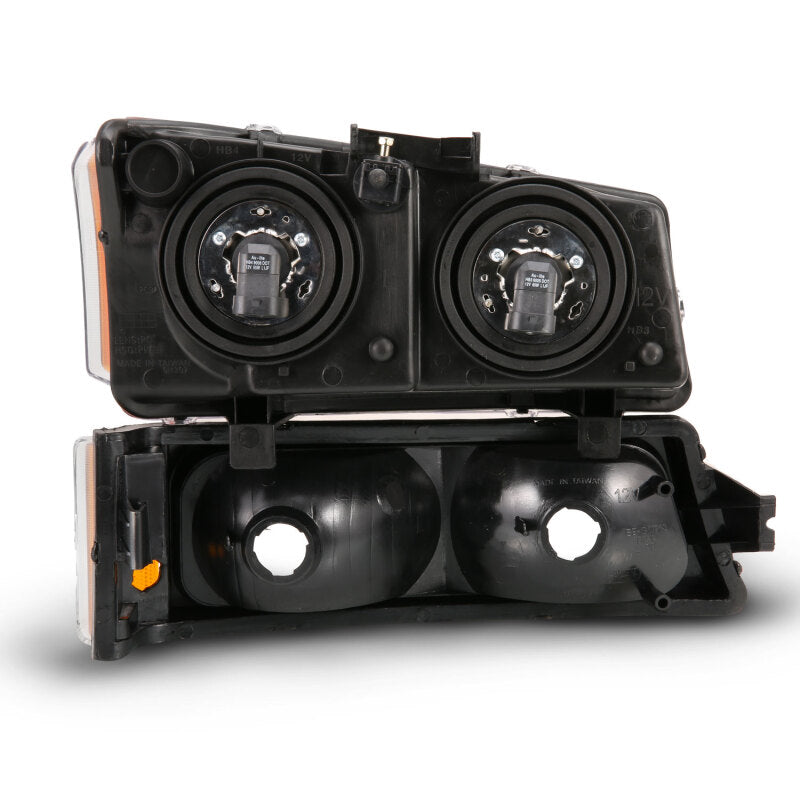 ANZO 2003-2006 Chevy Silverado Crystal Headlight w/ Signal Light Black Amber (4 pcs) - Burkken Auto Parts