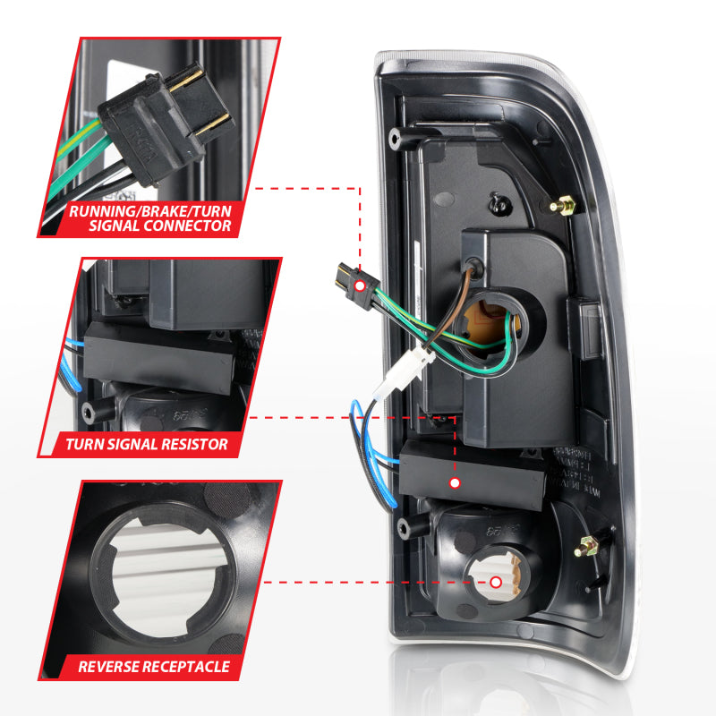 ANZO 1997-2003 Ford F-150 LED Tail Lights w/ Light Bar Black Housing Smoke Lens - Burkken Auto Parts