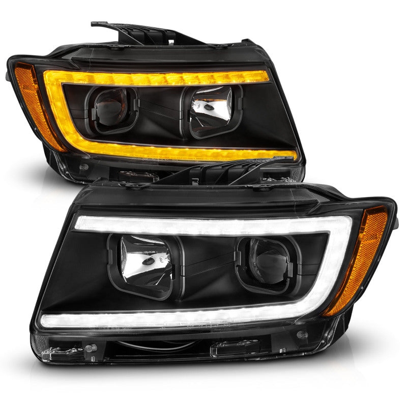 ANZO 11-13 Jeep Grand Cherokee (Factory Halogen Only) Projector Headlights w/Light Bar Swtchbk Black - Burkken Auto Parts