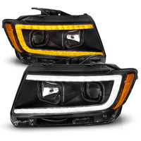 ANZO 11-13 Jeep Grand Cherokee (Factory Halogen Only) Projector Headlights w/Light Bar Swtchbk Black - Burkken Auto Parts