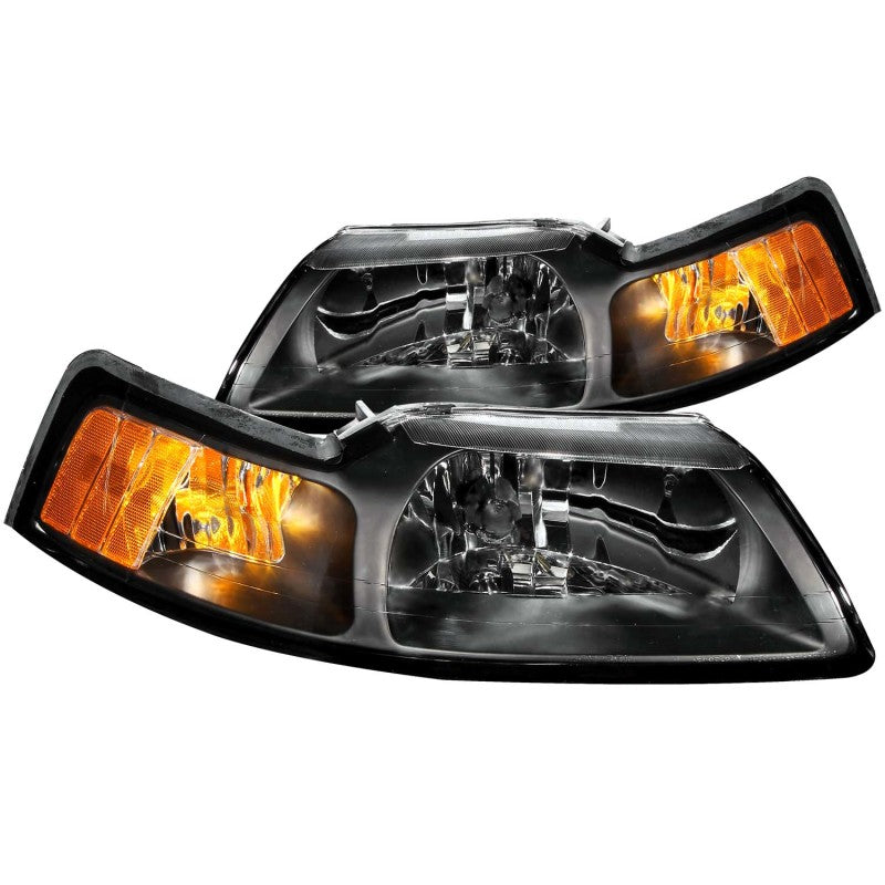 ANZO 1999-2004 Ford Mustang Crystal Headlights Black - Burkken Auto Parts
