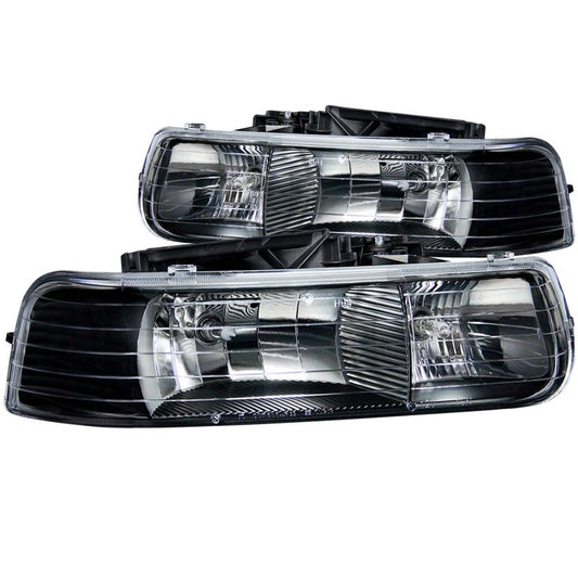ANZO 1999-2002 Chevrolet Silverado 1500 Crystal Headlights Black - Burkken Auto Parts