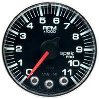 Autometer Spek-Pro Gauge Tach 2 1/16in 11K Rpm W/ Shift Light & Peak Mem Blk/Chrm - Burkken Auto Parts