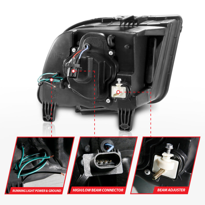 ANZO 05-09 Ford Mustang (w/Factory Halogen HL Only) Projector Headlights w/Light Bar Chrome Housing - Burkken Auto Parts