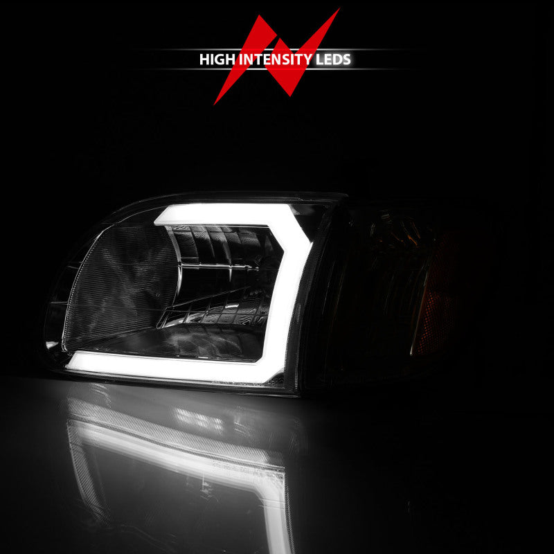 ANZO 00-04 Toyota Tundra (Reg/Acc Cab Only) Crystal Headlights w/Lgt Bar Chrome w/Corner Lights 2pc - Burkken Auto Parts