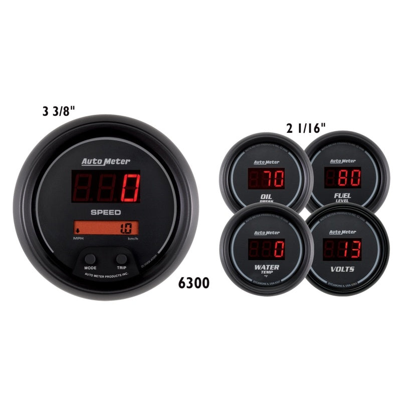 AutoMeter Gauge Kit 5 Pc. 3-3/8in. & 2-1/16in. Elec Speedo Digital Black Dial W/ Red Led - Burkken Auto Parts