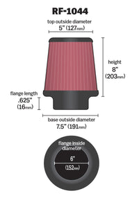 K&N Round Tapered Universal Air Filter 6 inch Flange 7.5 inch Base 5 inch Top 8 inch Height - Burkken Auto Parts