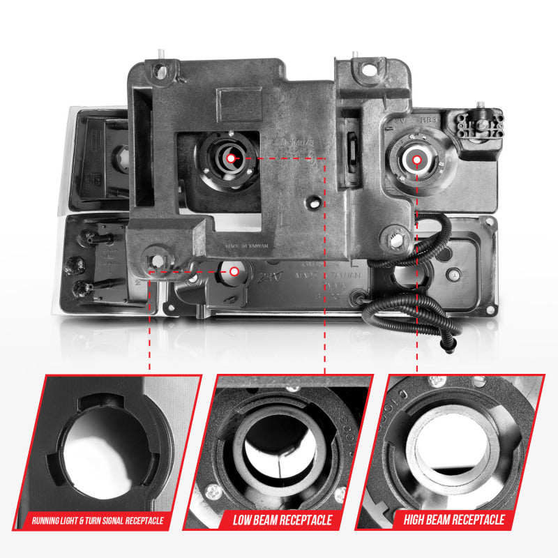 ANZO 88-98 Chevrolet C1500 Crystal Headlights w/ Light Bar Black Housing w/ Signal Side Markers 8Pcs - Burkken Auto Parts