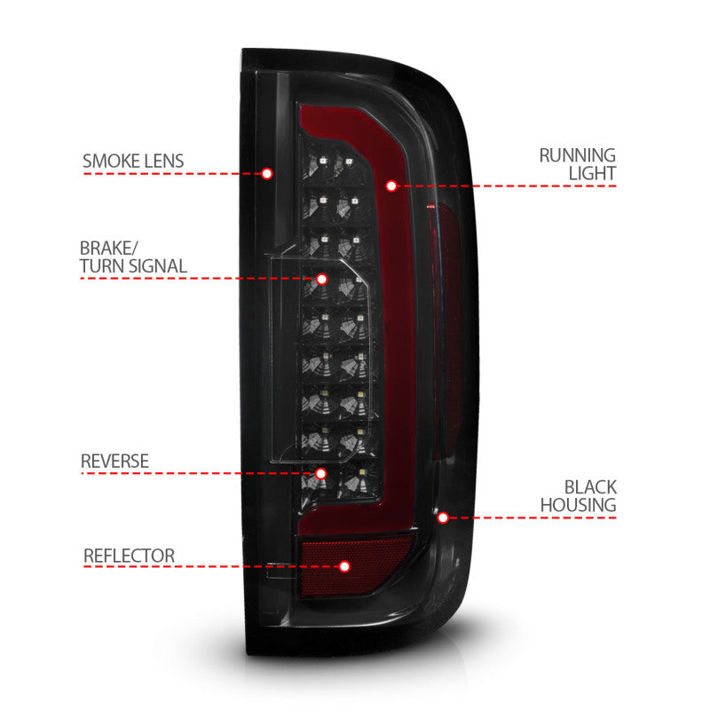 ANZO 15-21 GMC Canyon Full LED Tail Lights w/ Red Lightbar Black Housing Smoke Lens - Burkken Auto Parts