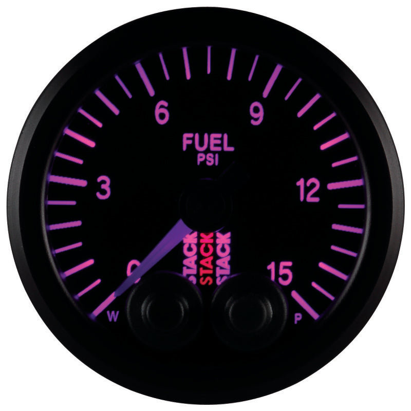 Autometer Stack 52mm 0-15 PSI 1/8in NPTF Male Pro-Control Fuel Pressure Gauge - Black - Burkken Auto Parts