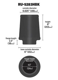 K&N Universal Rubber Filter-Round Tapered 4.5in Flange ID x 8in Base OD x 6.625in Top OD x 8in H - Burkken Auto Parts