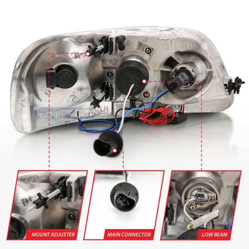 ANZO 1997.5-2003 Ford F-150 Projector Headlights w/ Halo and LED Black 1pc - Burkken Auto Parts