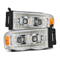 AlphaRex 02-05 Dodge Ram 1500 LUXX LED Proj Headlights Plank Style Chrome w/Activ Light/Seq Signal - Burkken Auto Parts