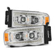 AlphaRex 02-05 Dodge Ram 1500 LUXX LED Proj Headlights Plank Style Chrome w/Activ Light/Seq Signal - Burkken Auto Parts