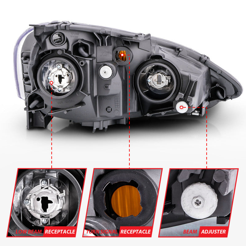 ANZO 2002-2004 Acura RSX Crystal Headlights Black - Burkken Auto Parts